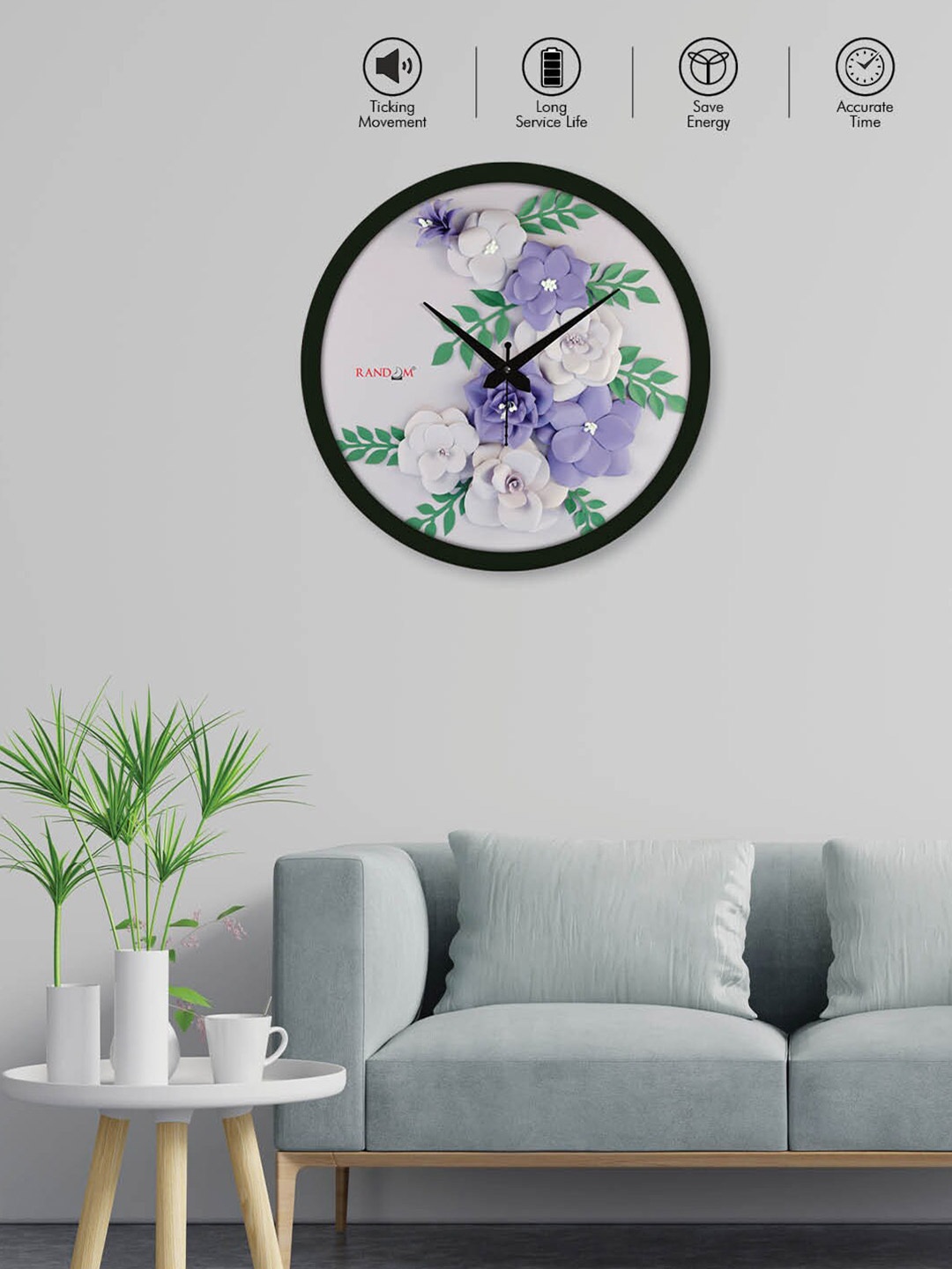 

RANDOM Purple & Black Printed Contemporary Wall Clock