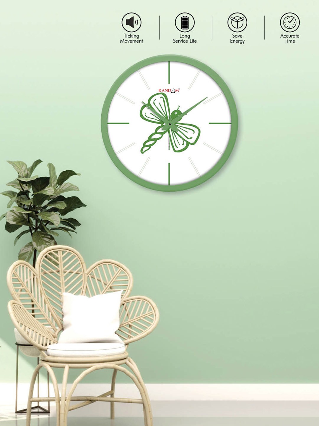 

RANDOM Green & White Contemporary Wall Clock