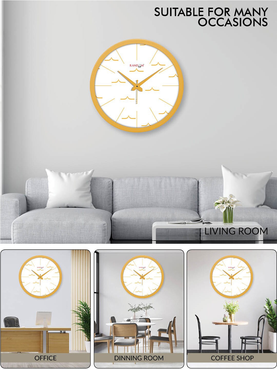 

RANDOM White & Yellow Printed Contemporary Wall Clock