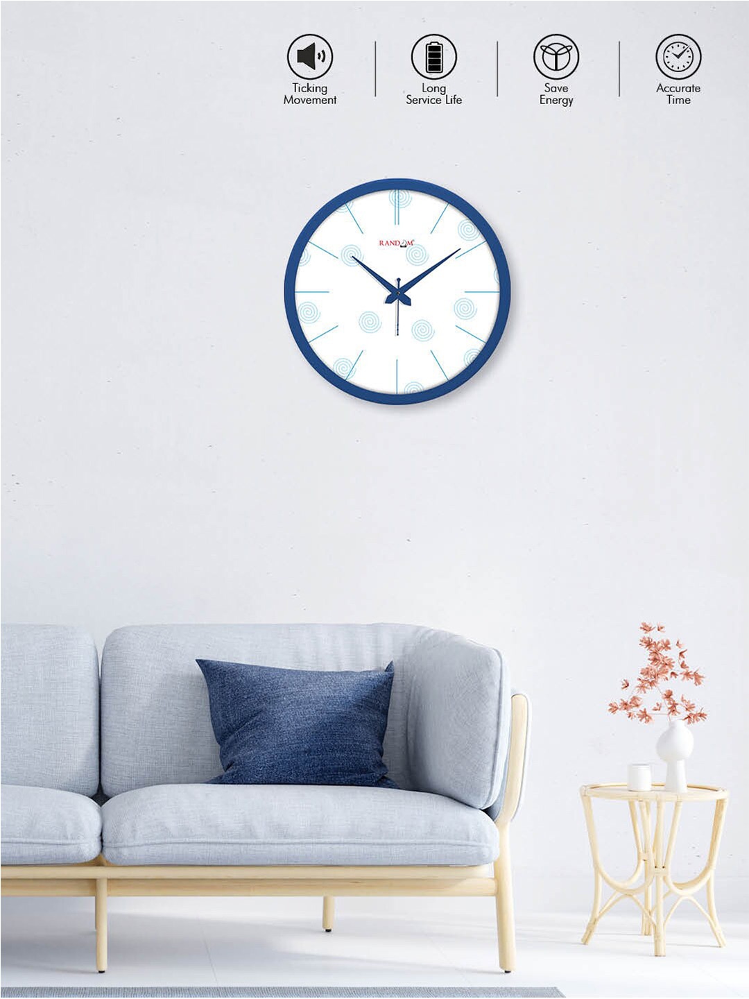 

RANDOM White & Blue Printed Contemporary Wall Clock