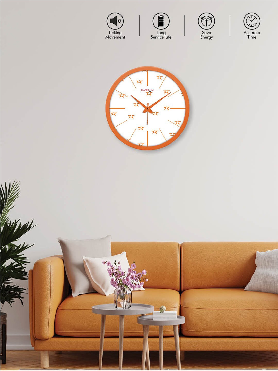 

RANDOM White & Orange Printed Contemporary Wall Clock