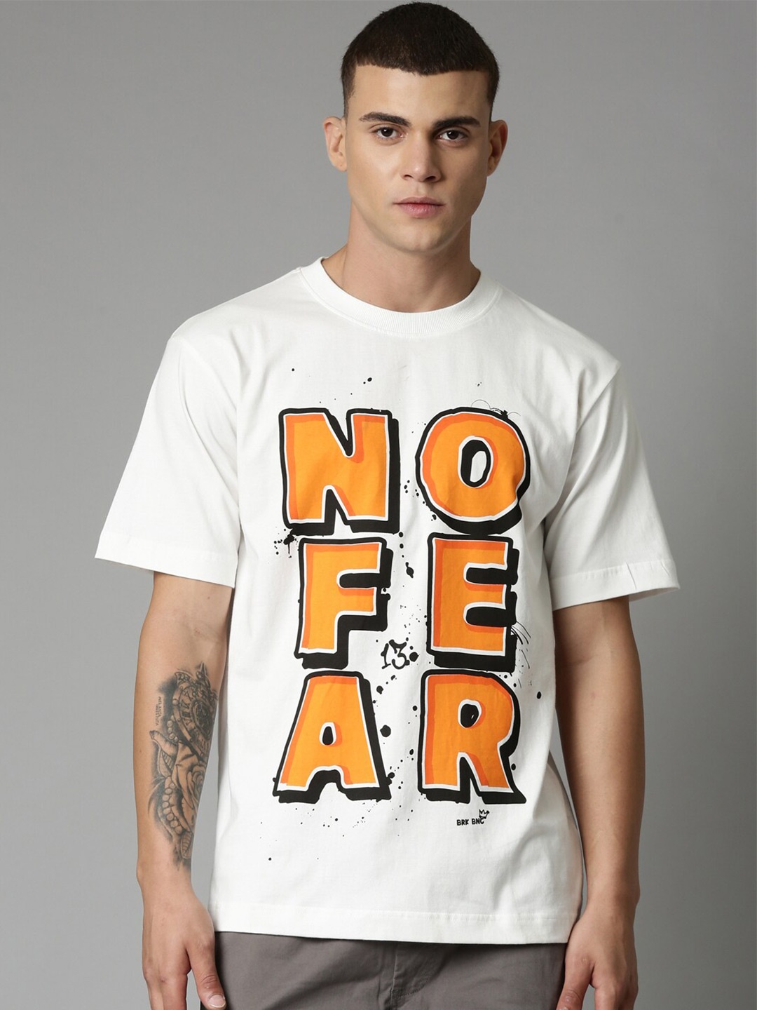 

Breakbounce White Typography Printed Cotton Relaxed Fit T-Shirt