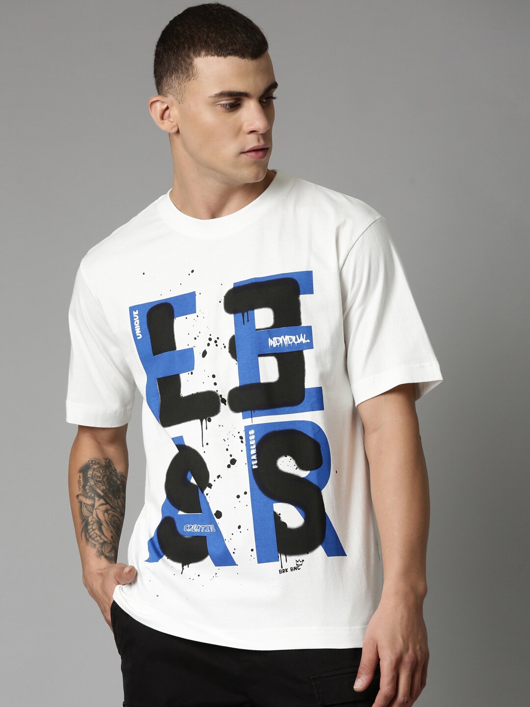 

Breakbounce White Typography Printed Cotton Relaxed Fit T-Shirt
