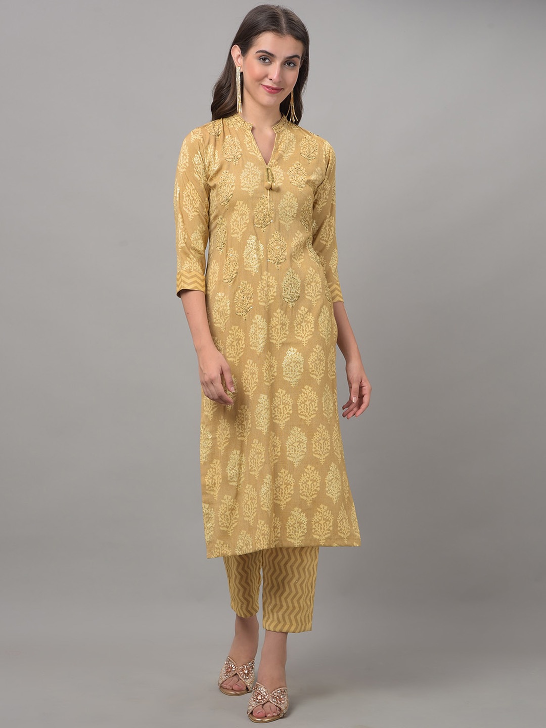 

Dollar Missy Ethnic Motifs Printed Kurta With Trousers, Beige