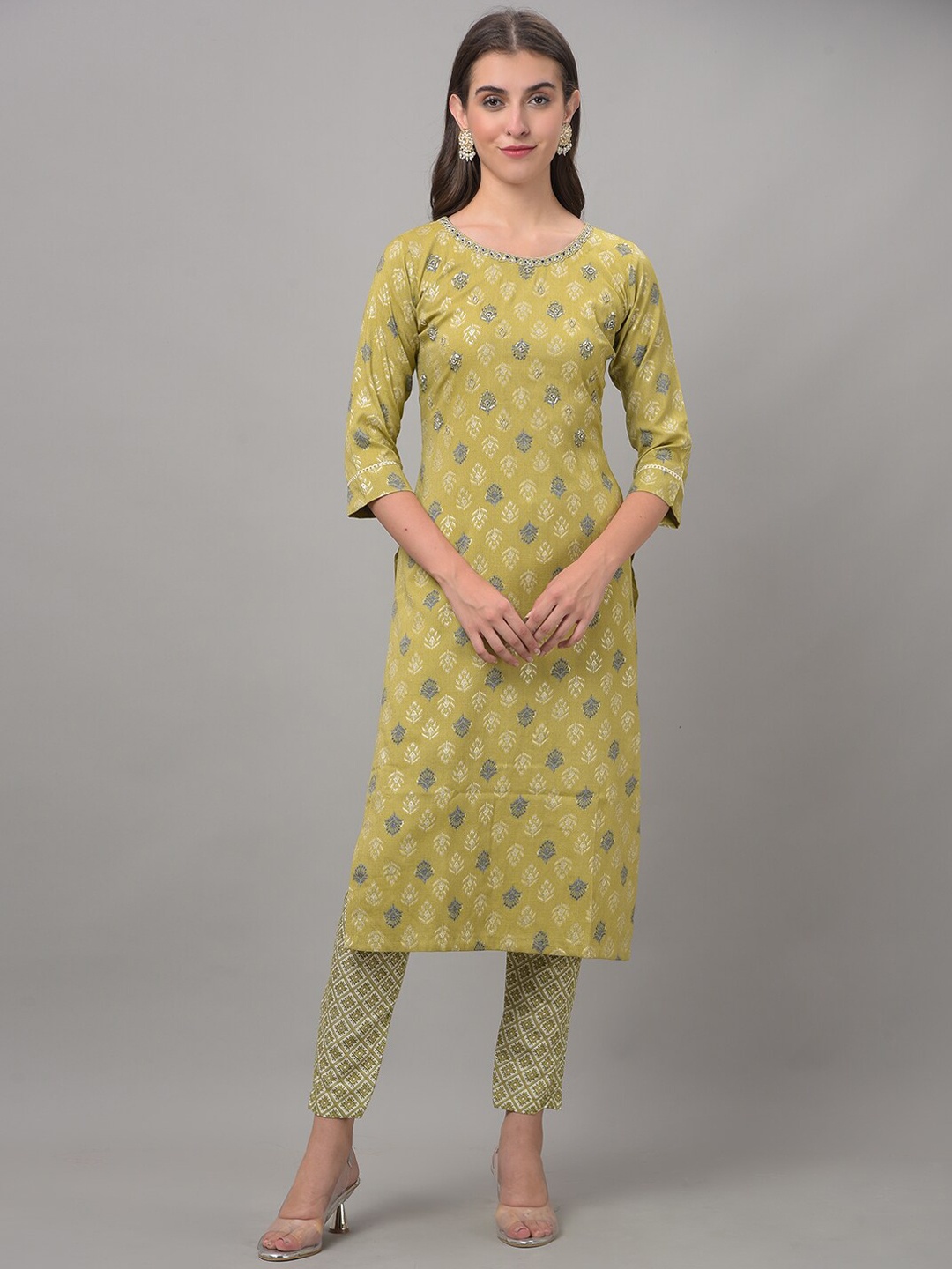 

Dollar Missy Floral Printed Regular Kurta With Trousers, Green