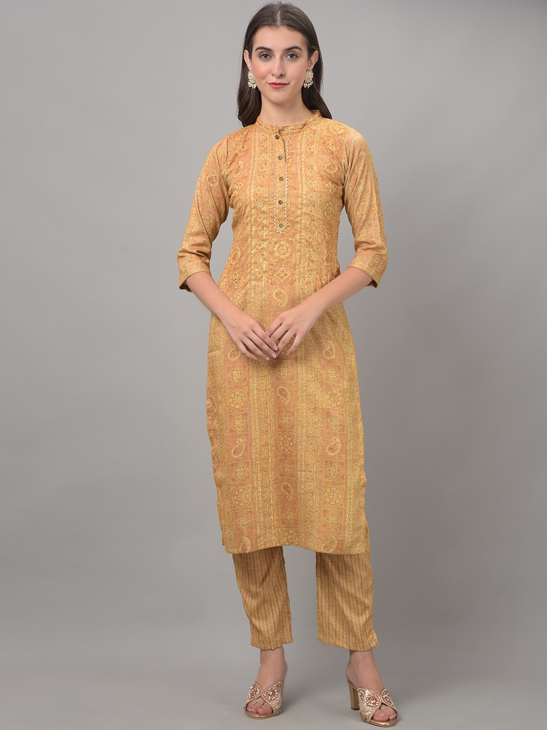 

Dollar Missy Ethnic Motifs Printed Regular Kurta With Trousers, Yellow