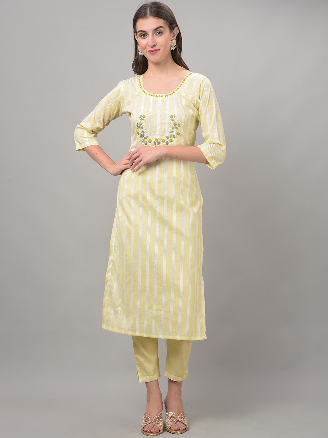 

Dollar Missy Floral Embroidered Regular Kurta With Trousers, Green