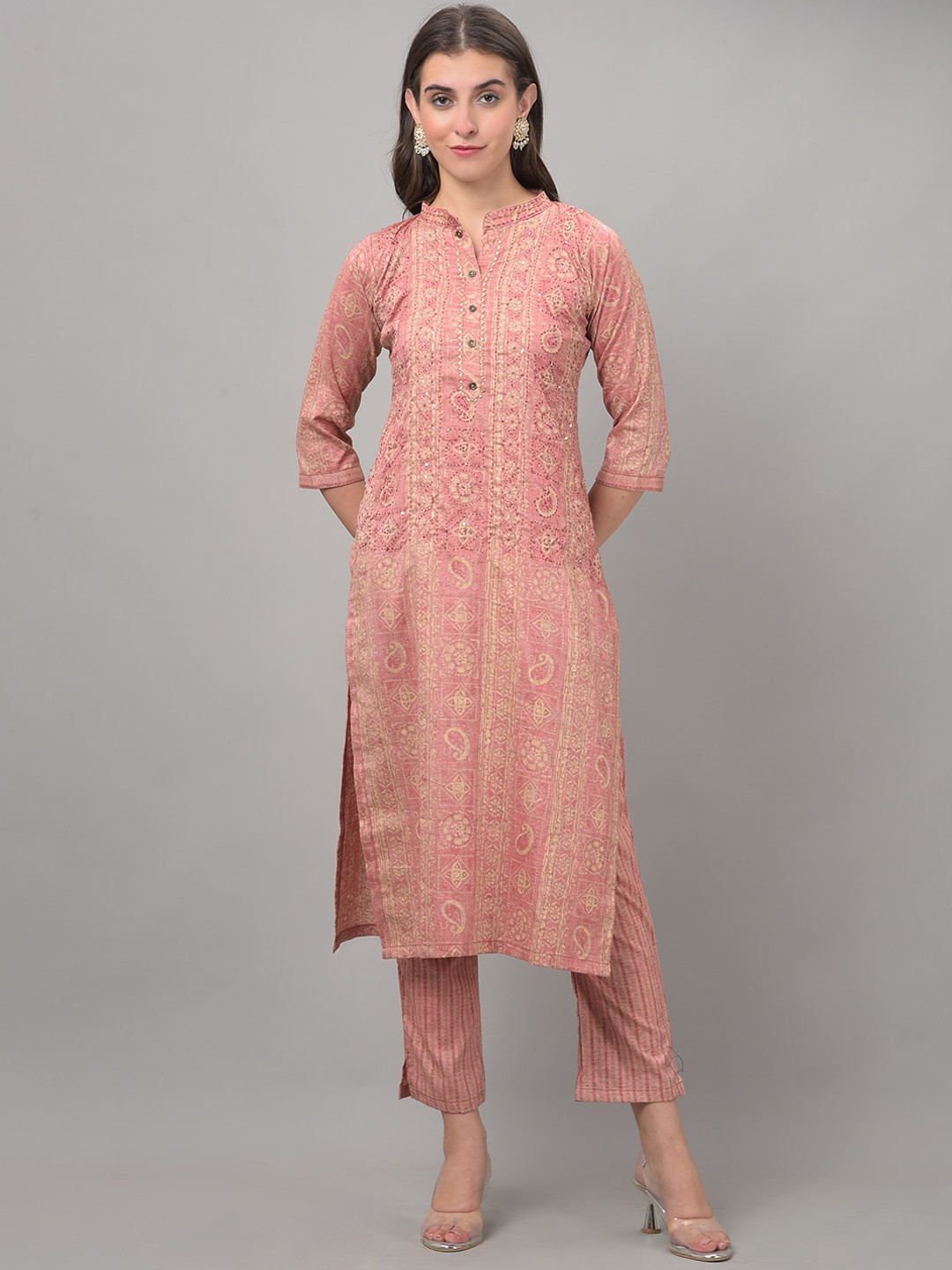 

Dollar Missy Ethnic Motifs Printed Regular Kurta With Trousers, Pink