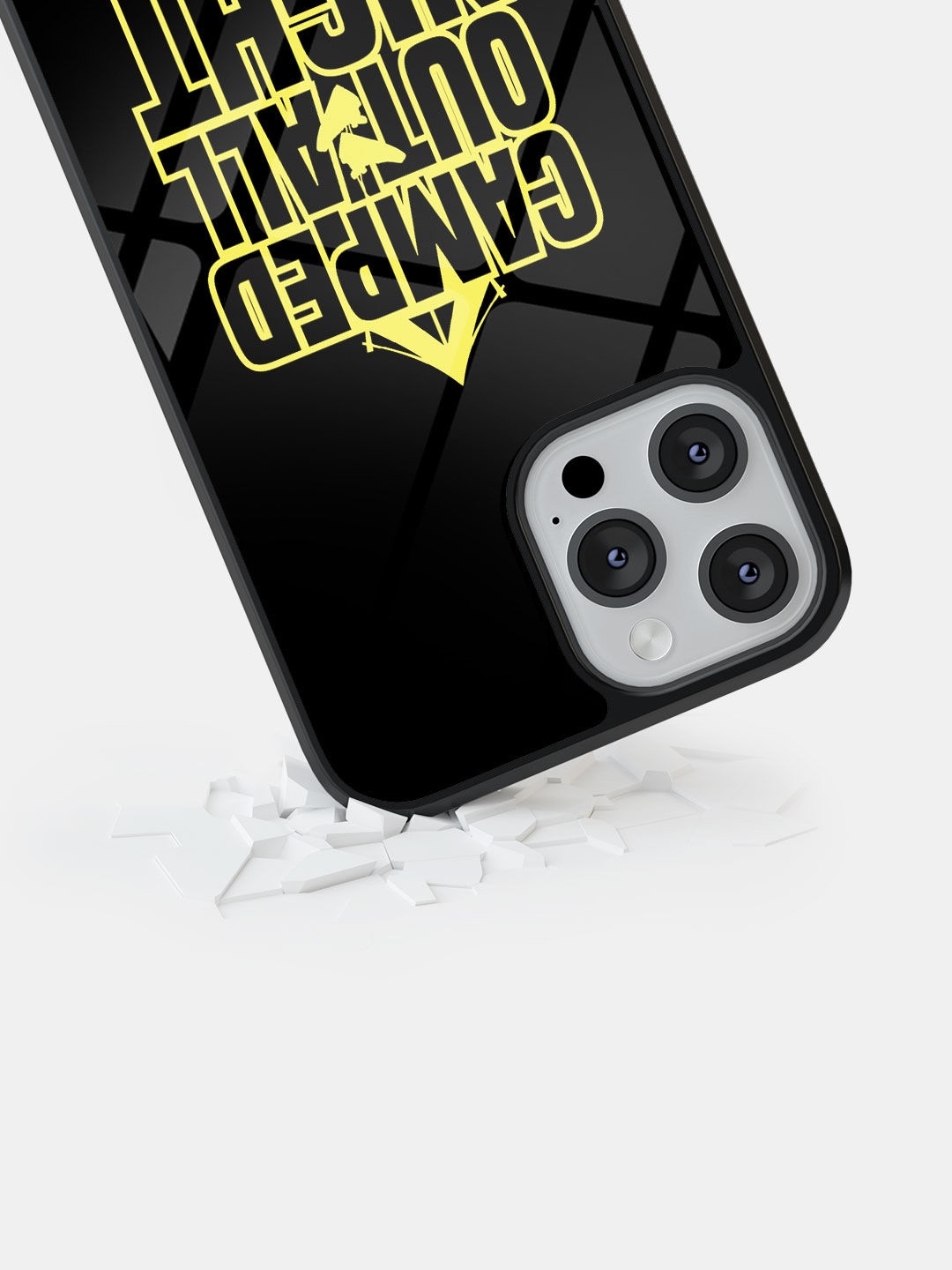 

macmerise Printed Glass iPhone 13 Pro Max Back Case, Black