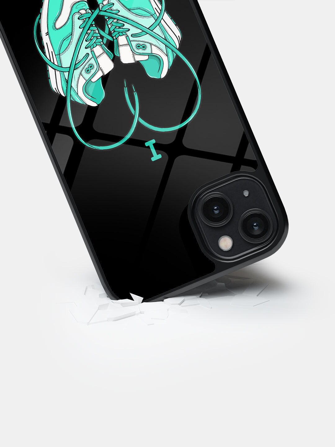 

macmerise Printed Glass iPhone 14 Plus Back Case, Black