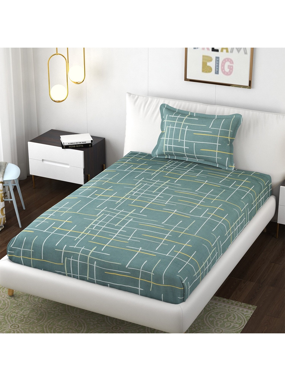 

Florida Blue & White Cotton 120 TC Single Bedsheet with 1 Pillow Cover