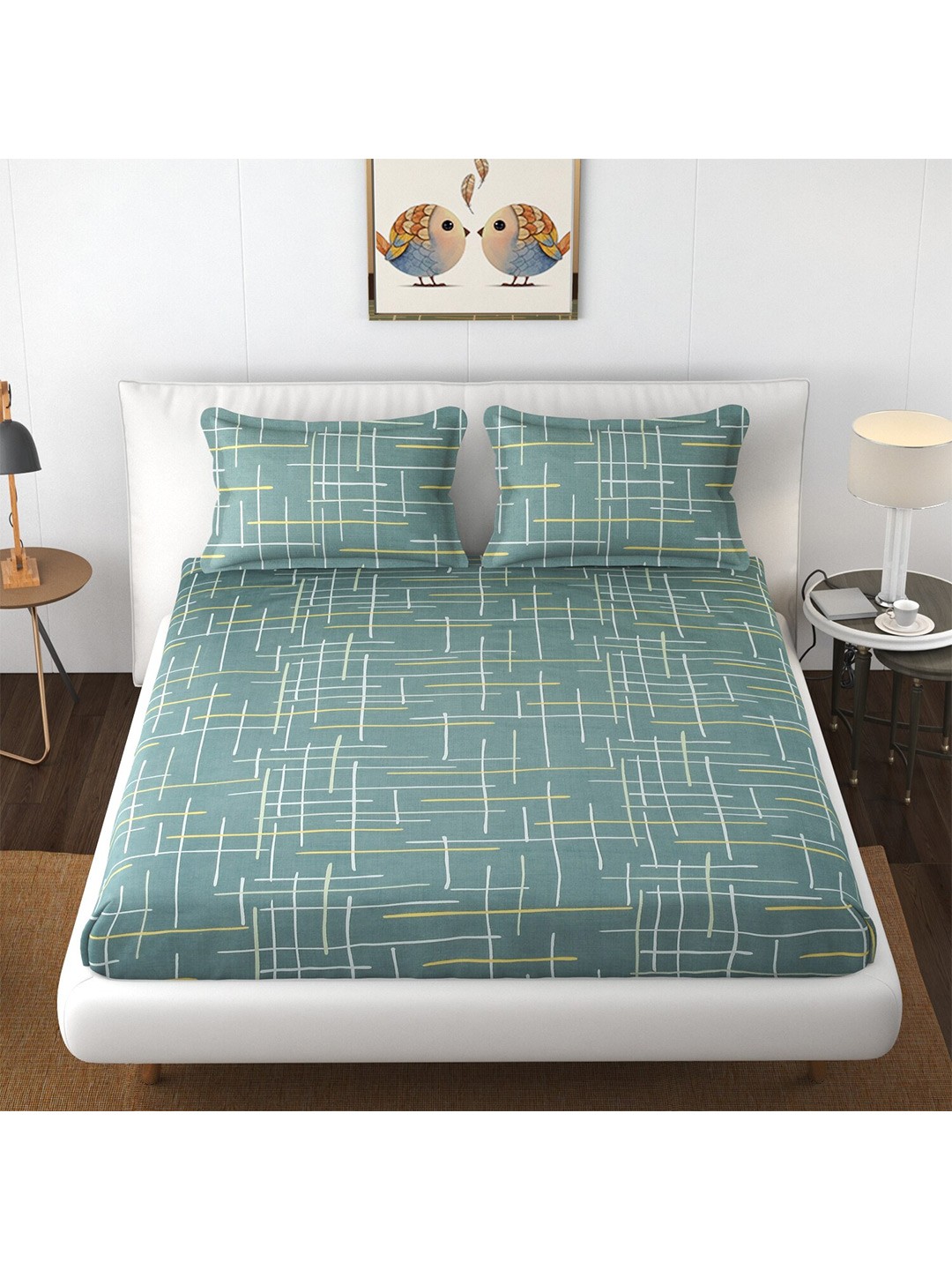 

Florida Blue & White 120 TC Queen Bedsheet With 2 Pillow Covers