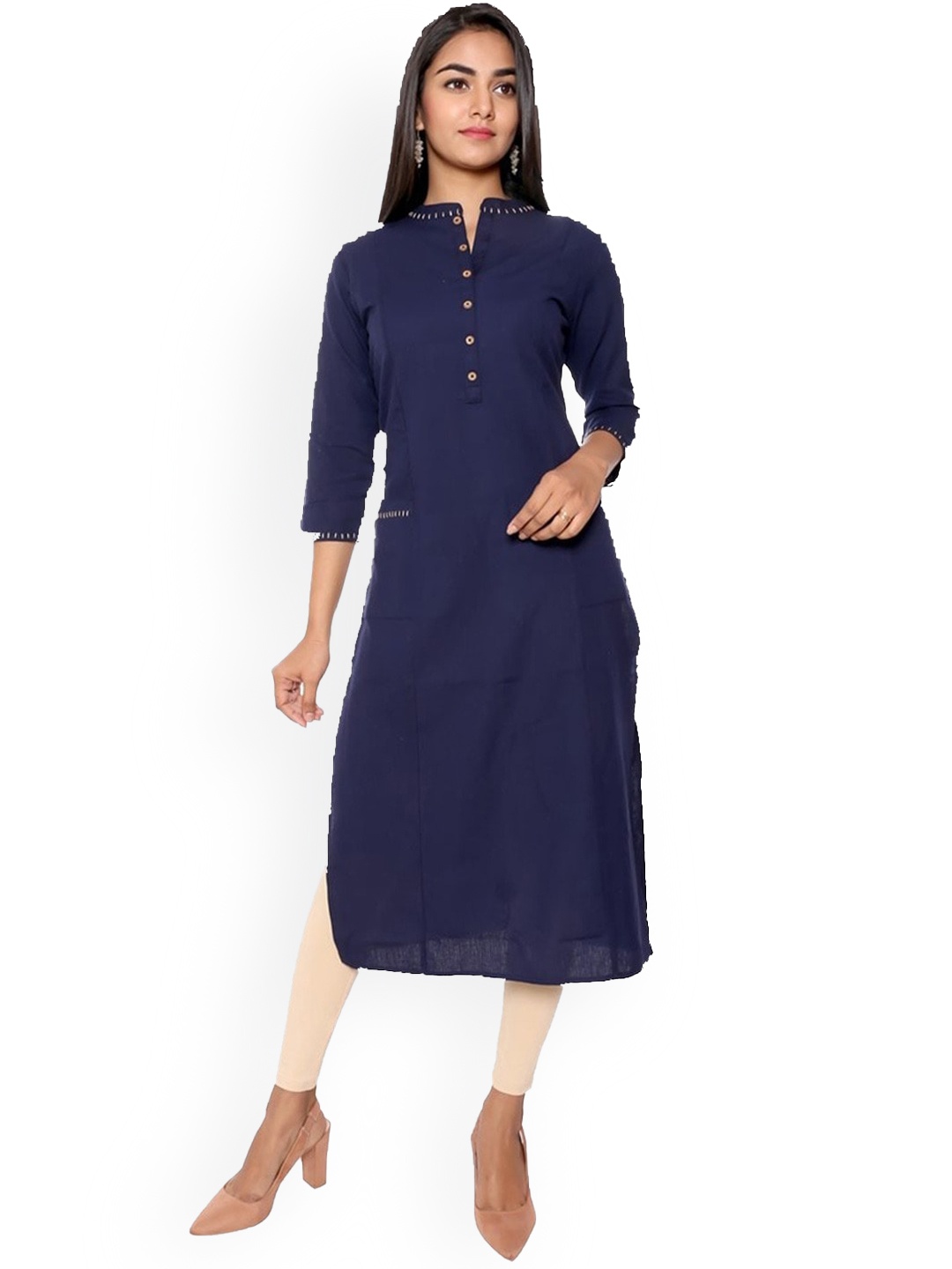 

SUTI Mandarin Collar Thread Work Cotton Kurta, Blue