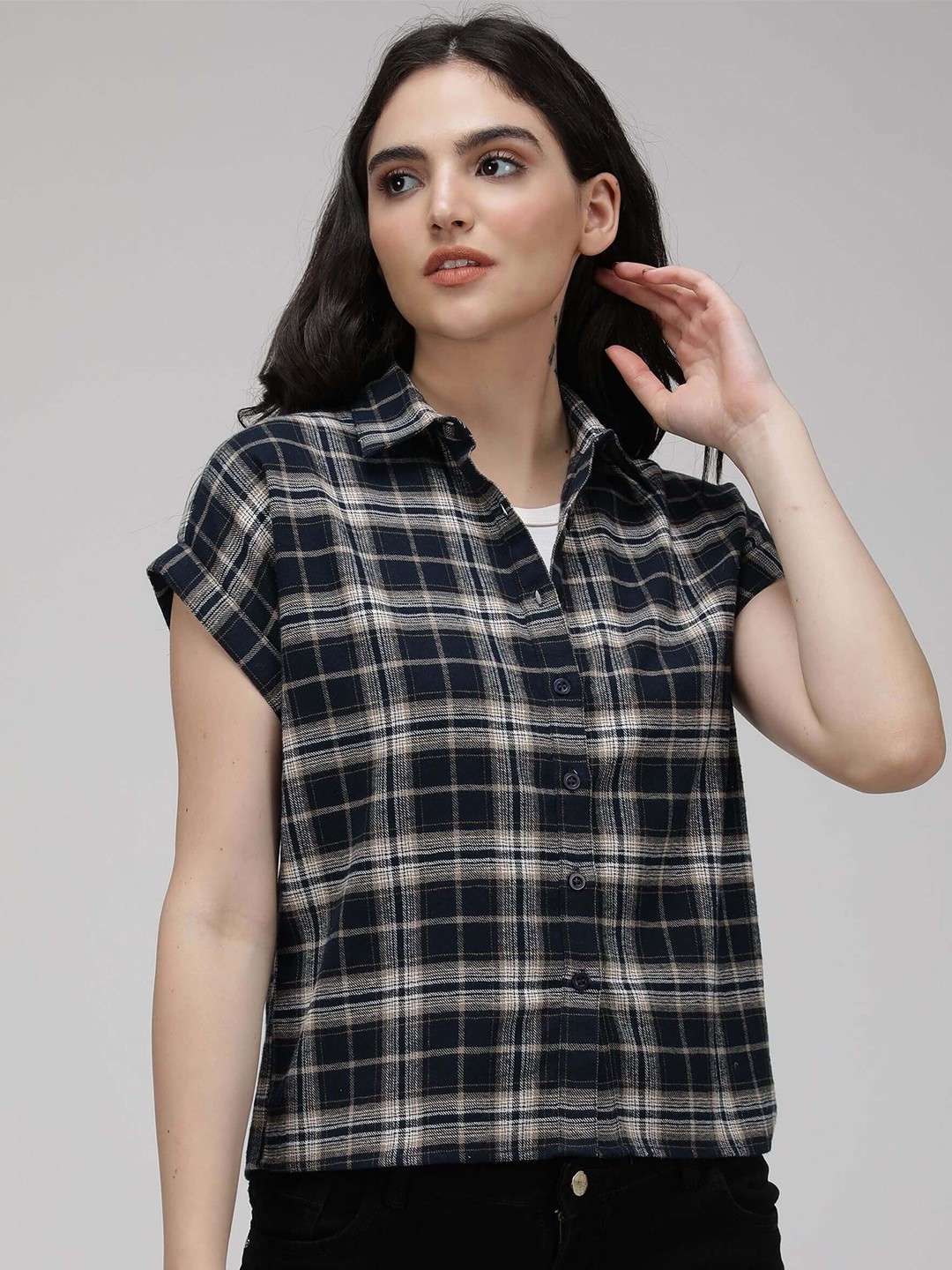 

IDK Tartan Checks Opaque Casual Shirt, Navy blue