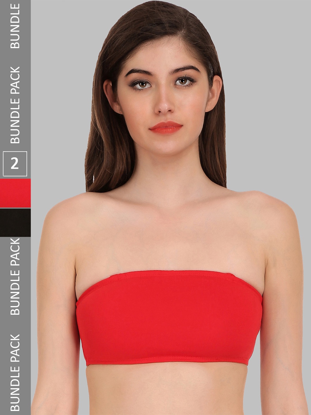 

SELFCARE Pack of 2 Soft Cotton Sinker Strapless Bandeau Bras, Red