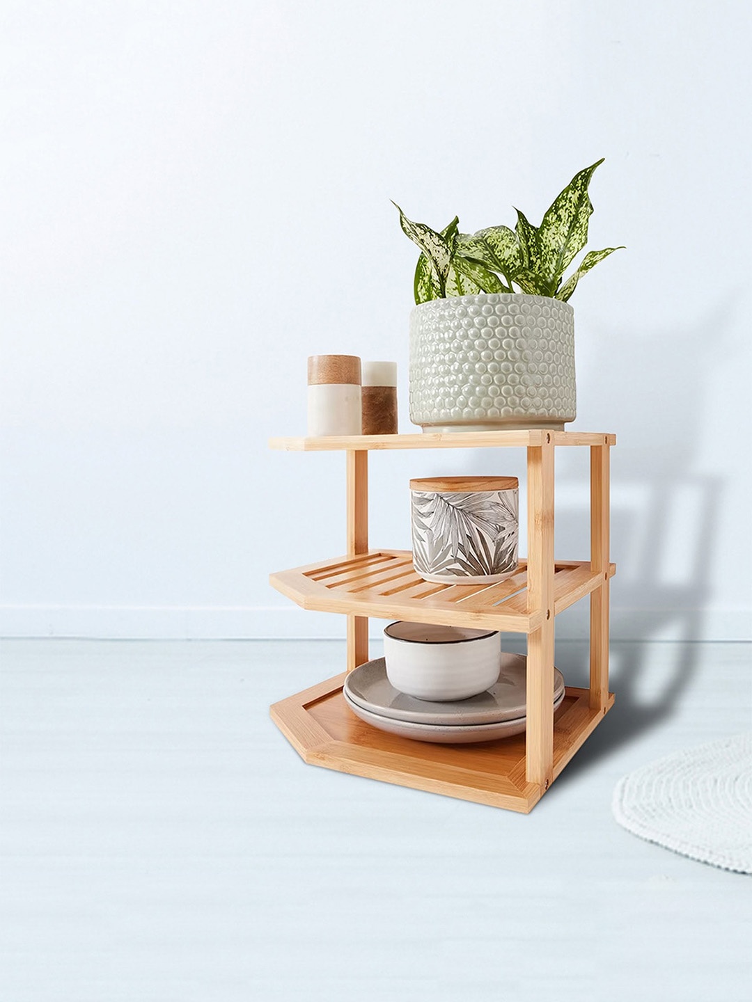 

Anko Beige 3 Tier Wood Corner Wall Shelf