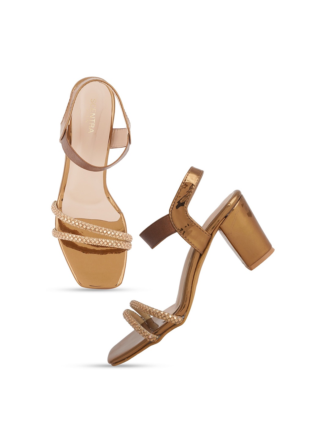 

SCENTRA Embellished Party Block Heels With Backstrap, Copper