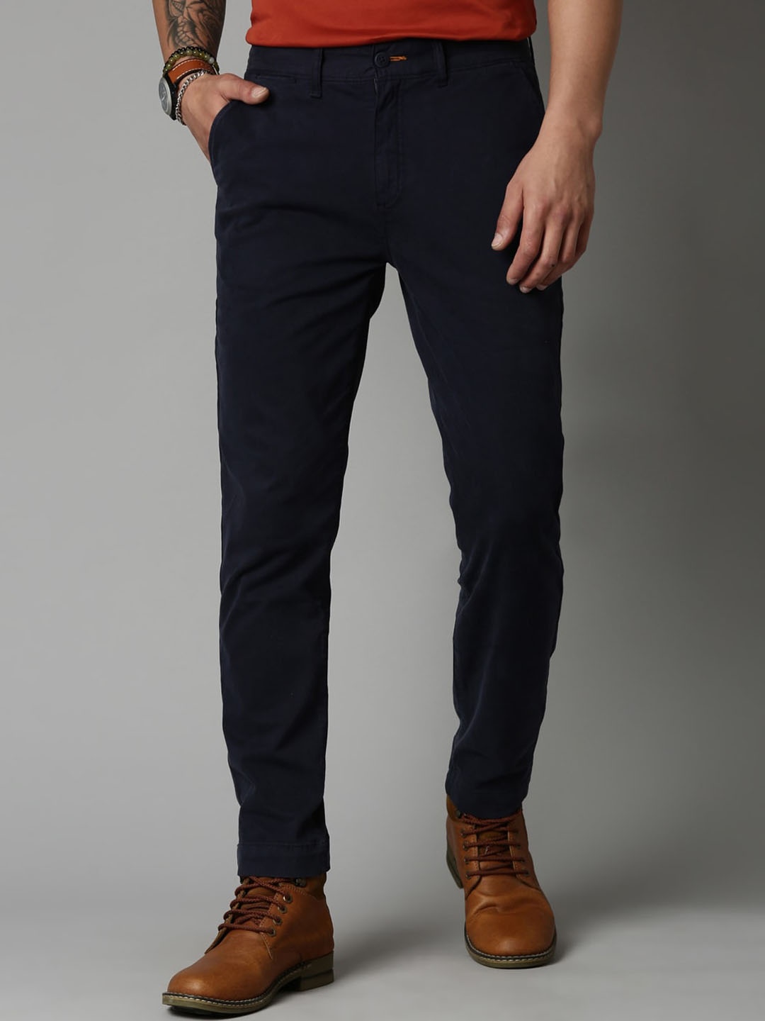 

Breakbounce Men Navy Blue Comfort Slim Fit Chino Trousers