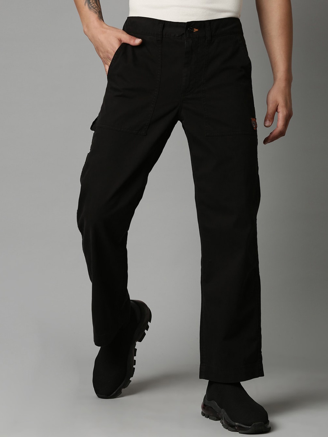 

Breakbounce Men Black Comfort Cotton Straight Fit Trousers