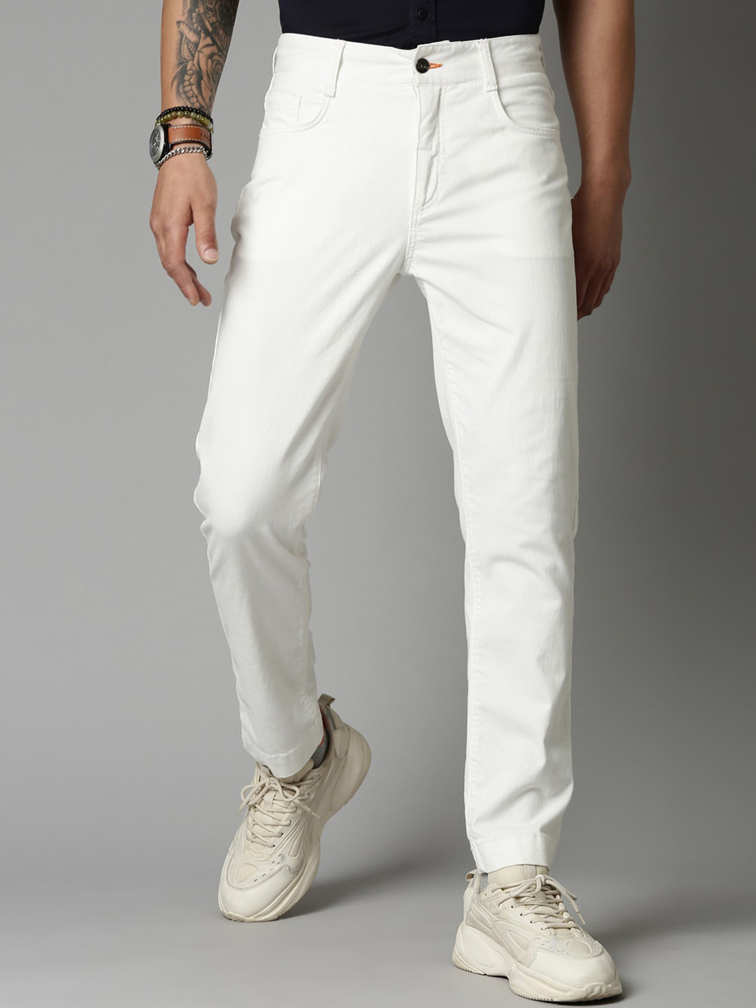 

Breakbounce Men Off White Comfort Slim Fit Trousers