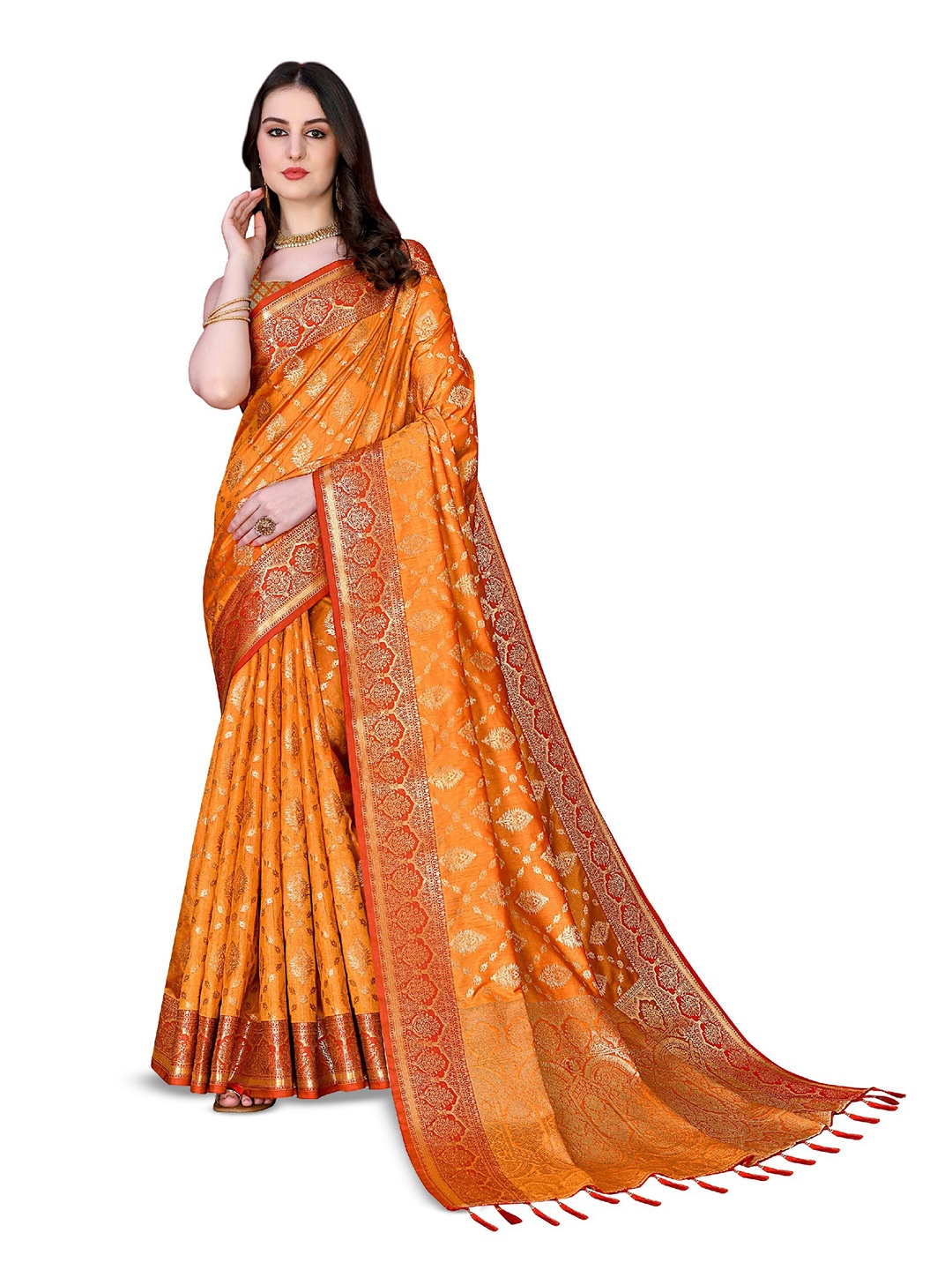 

CLEMIRA Woven Design Zari Saree, Orange