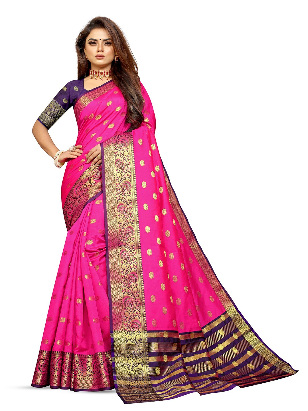 

CLEMIRA Woven Design Zari Saree, Pink