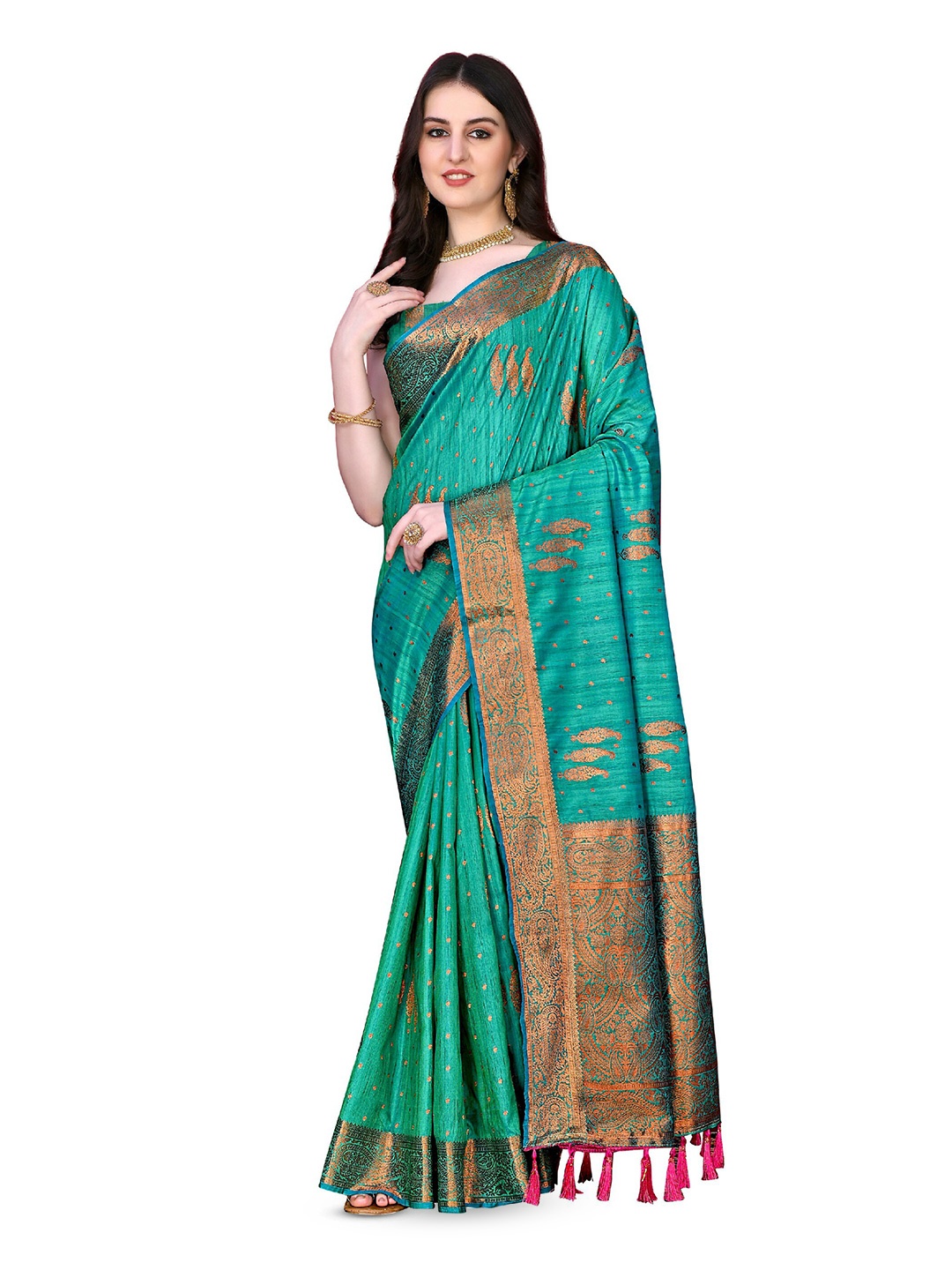 

CLEMIRA Woven Design Zari Saree, Turquoise blue