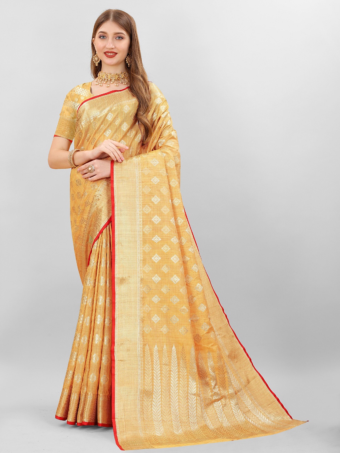 

CLEMIRA Woven Design Zari Saree, Yellow