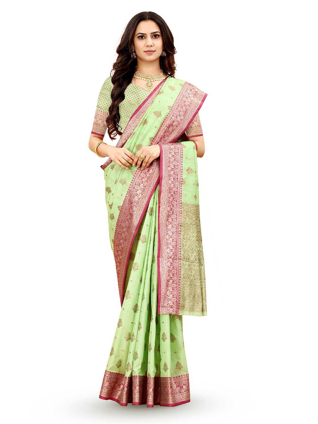 

CLEMIRA Woven Design Zari Saree, Green