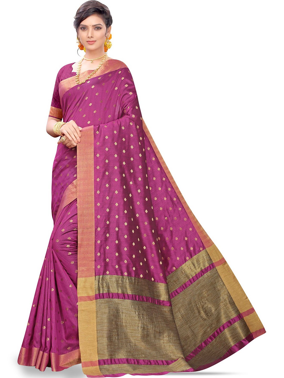 

CLEMIRA Woven Design Zari Saree, Magenta