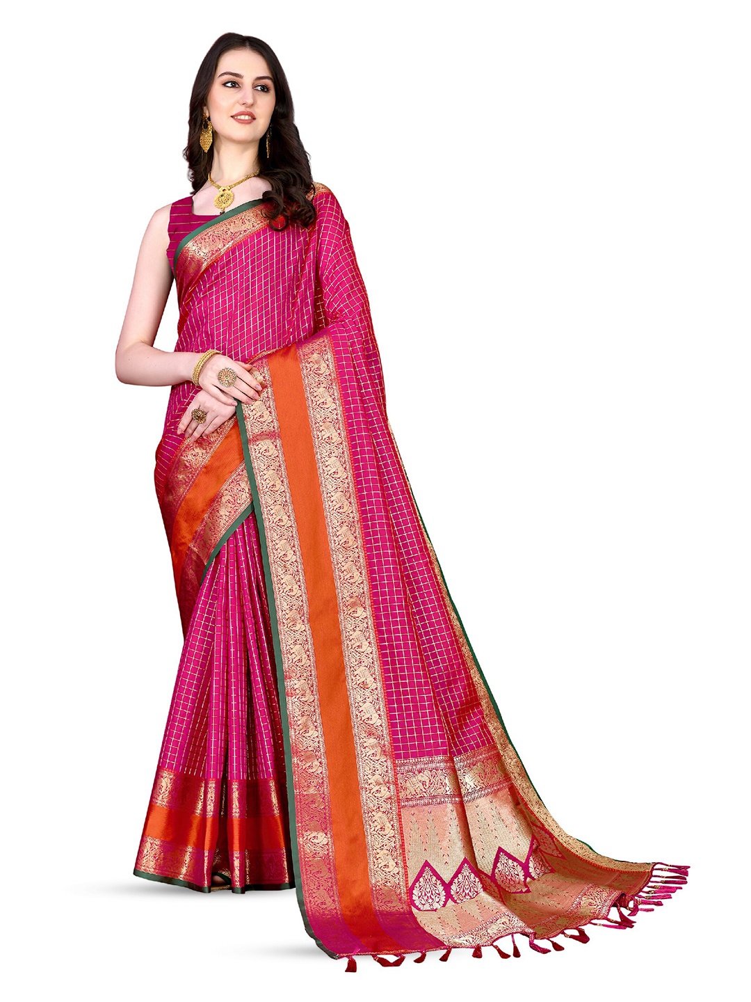 

CLEMIRA Woven Design Zari Saree, Pink