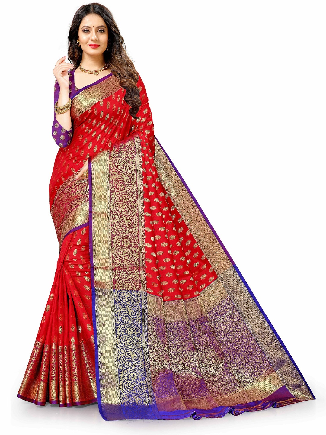 

CLEMIRA Woven Design Zari Silk Blend Saree, Red