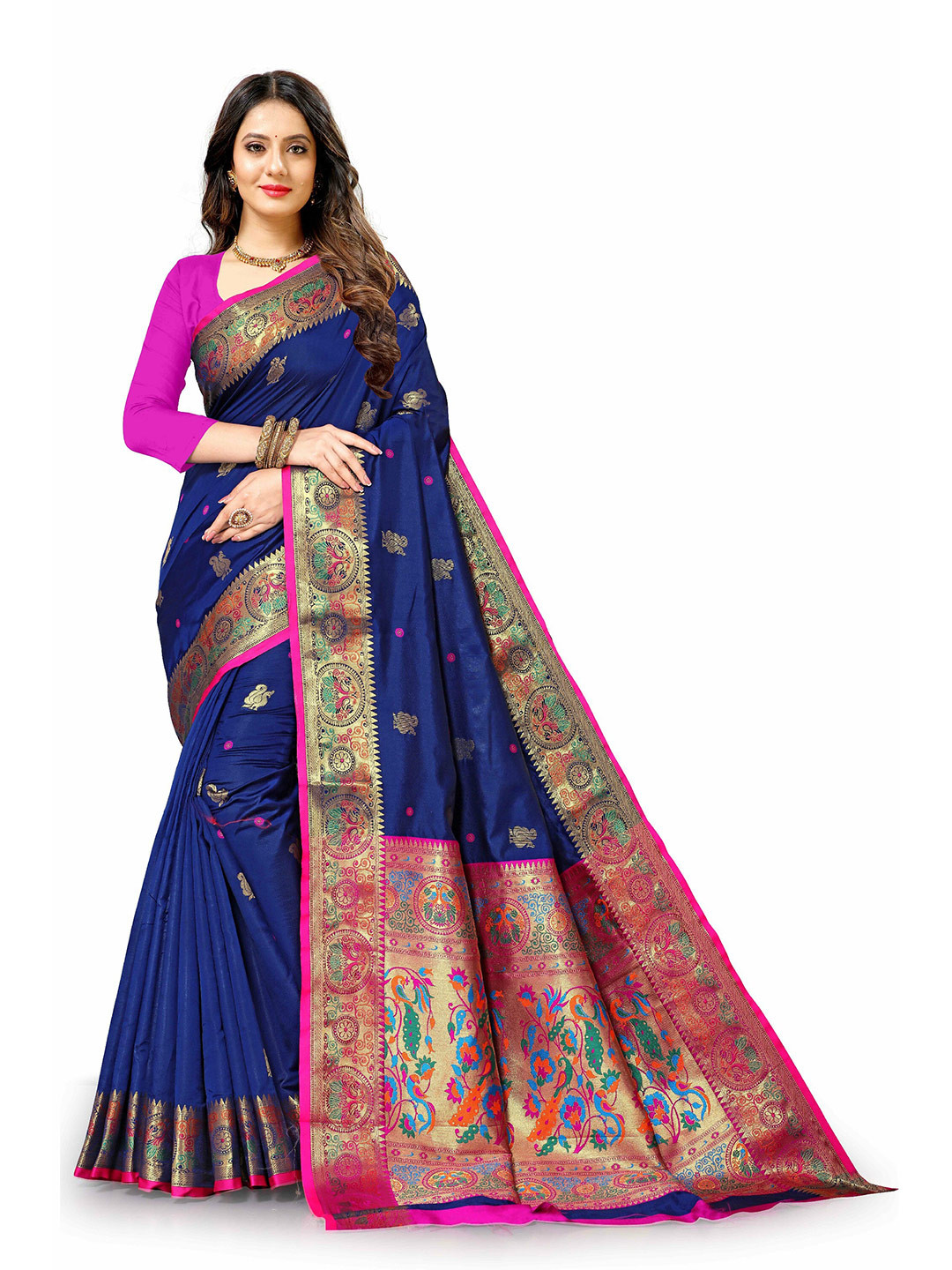 

CLEMIRA Woven Design Zari Saree, Navy blue
