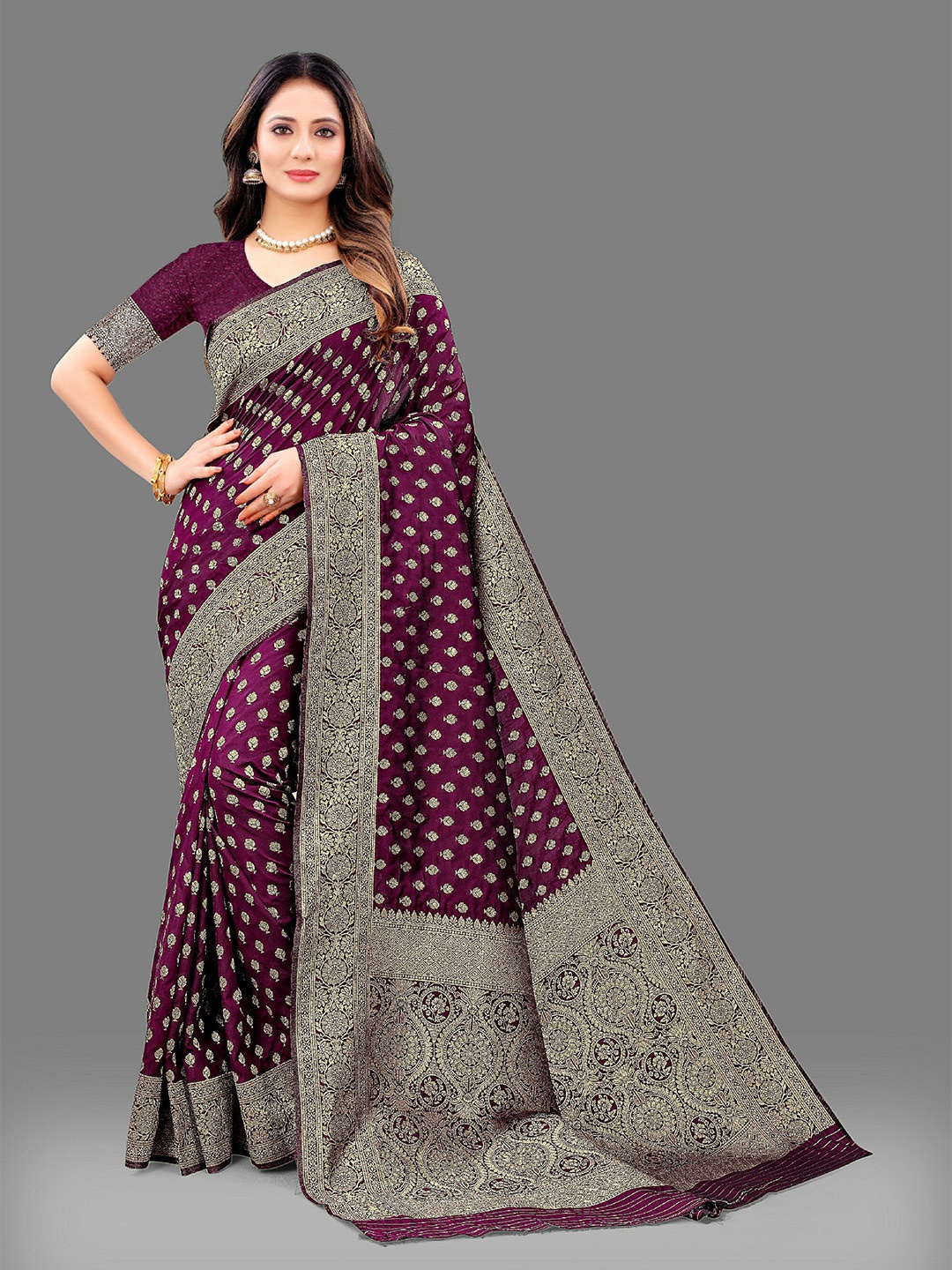 

CLEMIRA Woven Design Zari Saree, Purple