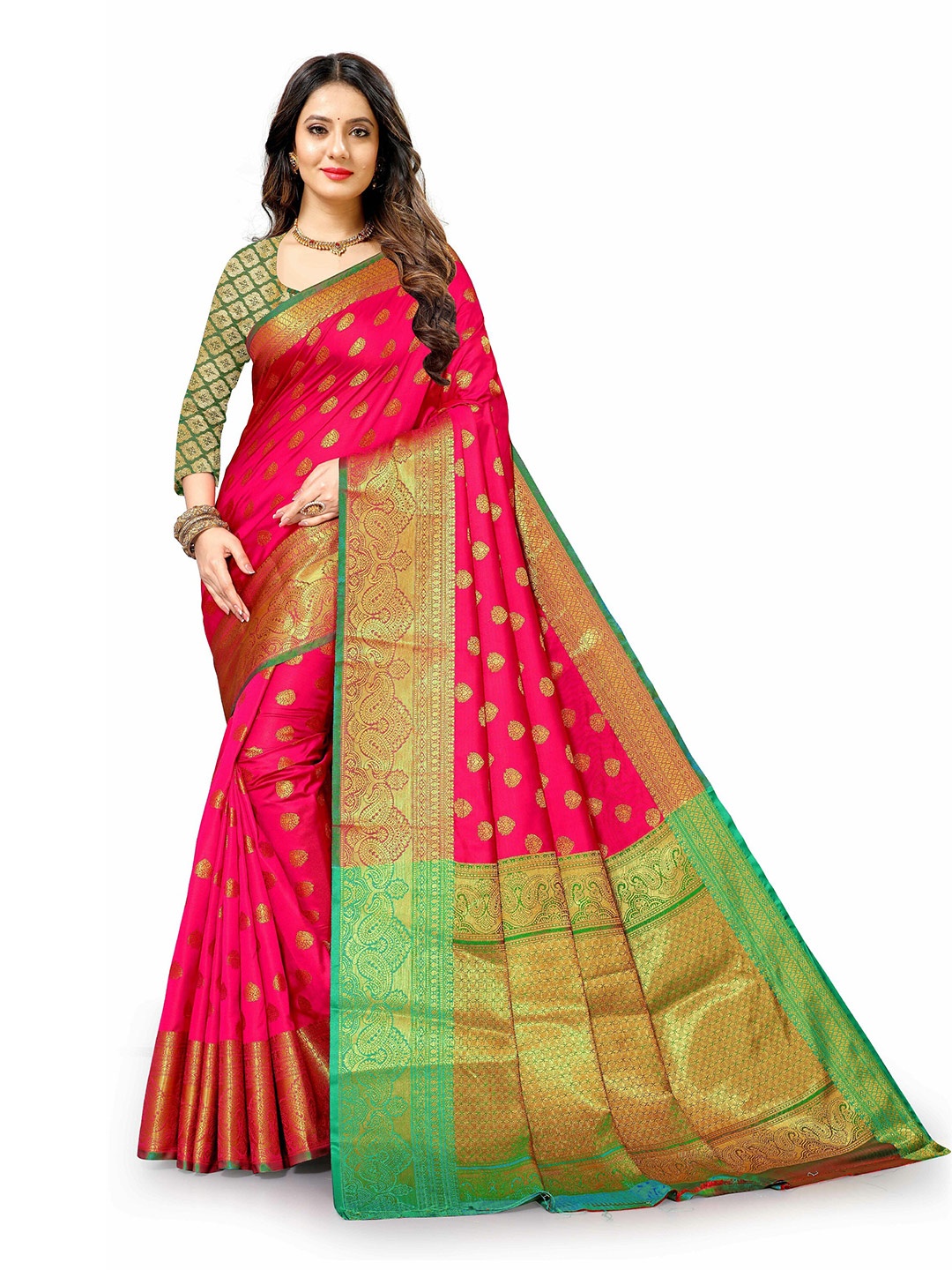 

CLEMIRA Ethnic Motifs Woven Design Zari Saree, Pink