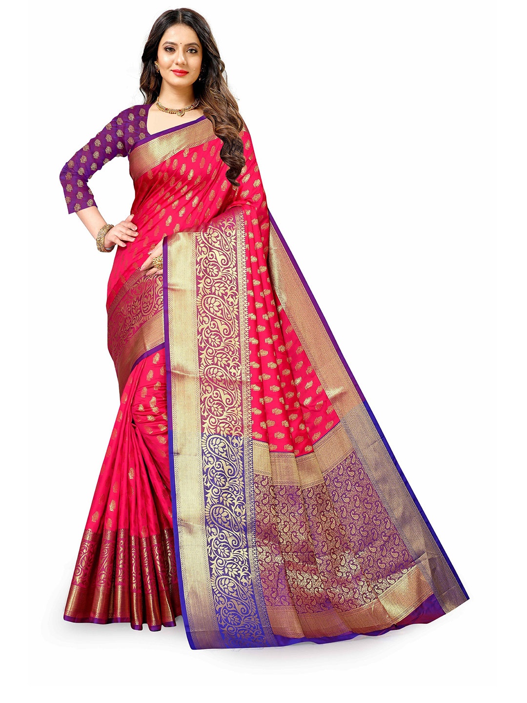 

CLEMIRA Ethnic Motifs Woven Design Zari Saree, Magenta