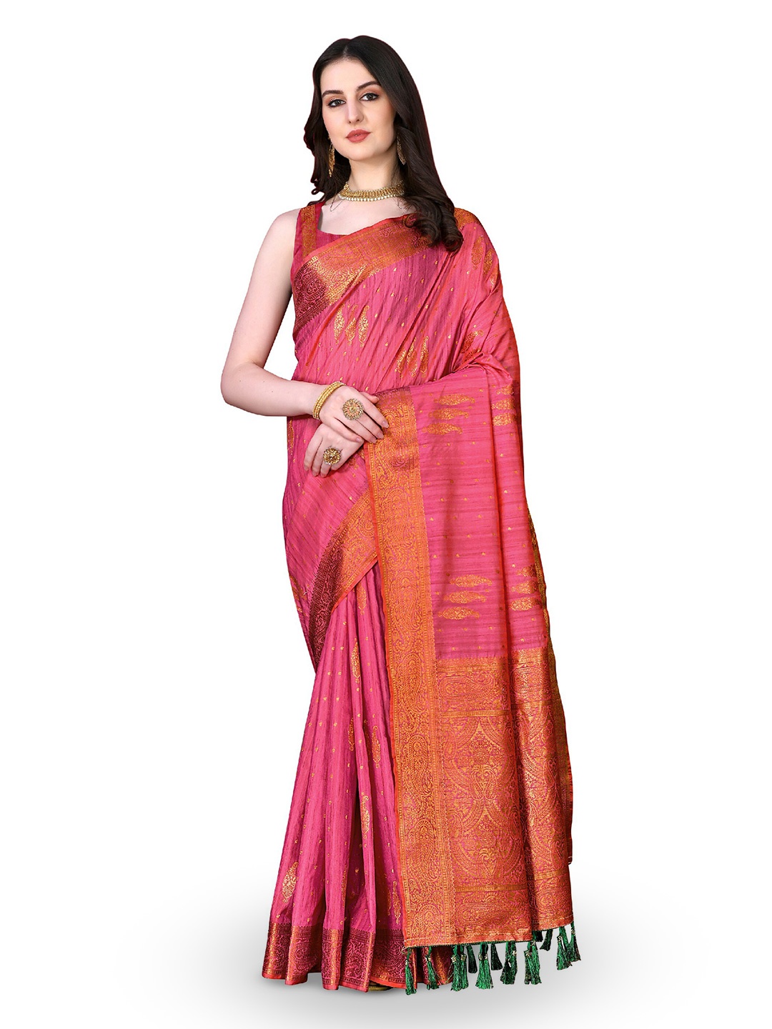 

CLEMIRA Woven Design Zari Saree, Peach