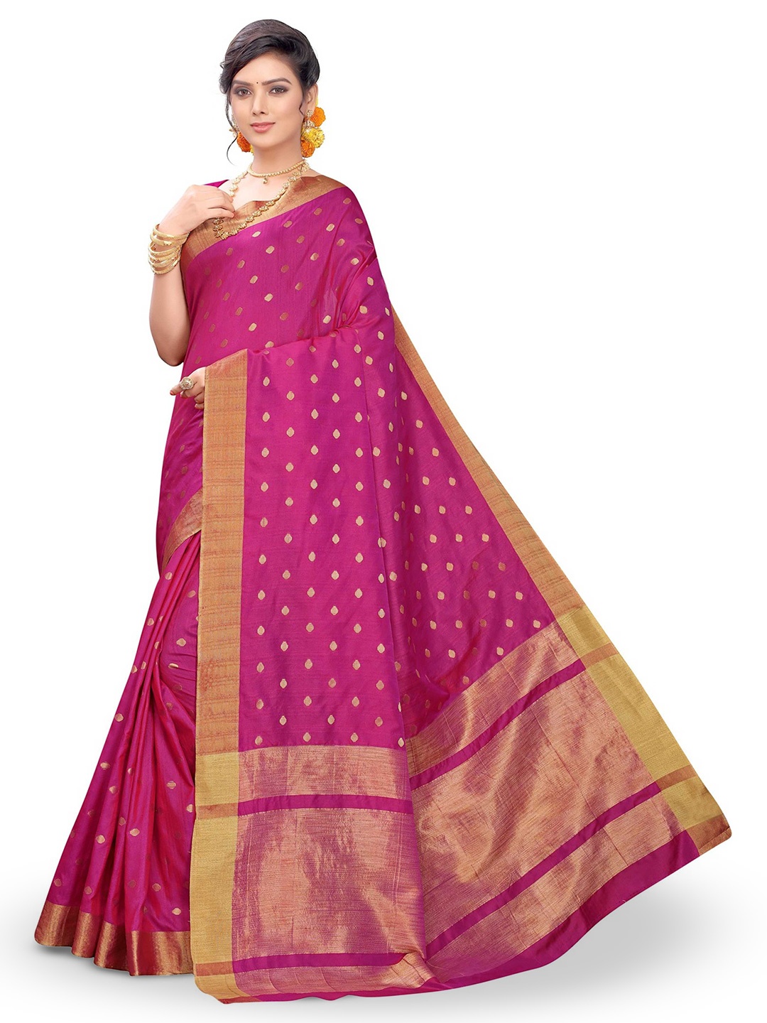 

CLEMIRA Geometric Woven Design Zari Saree, Pink