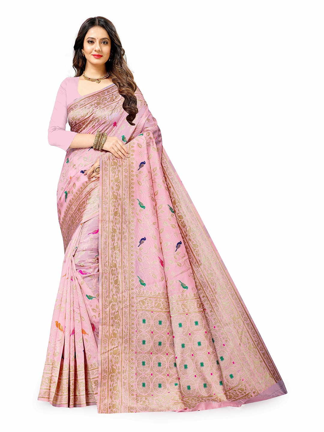 

CLEMIRA Woven Design Zari Saree, Peach