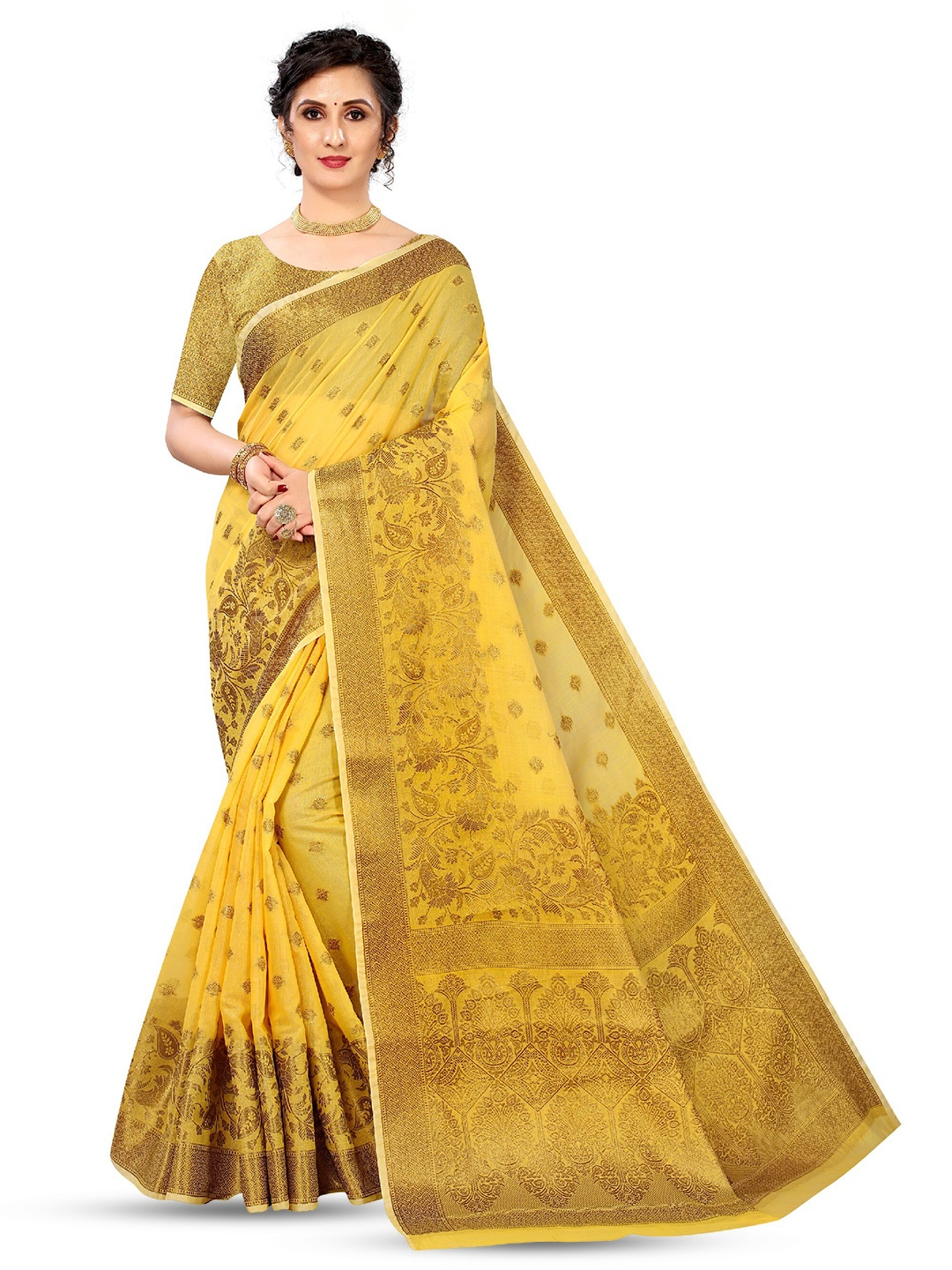 

CLEMIRA Woven Design Zari Saree, Yellow