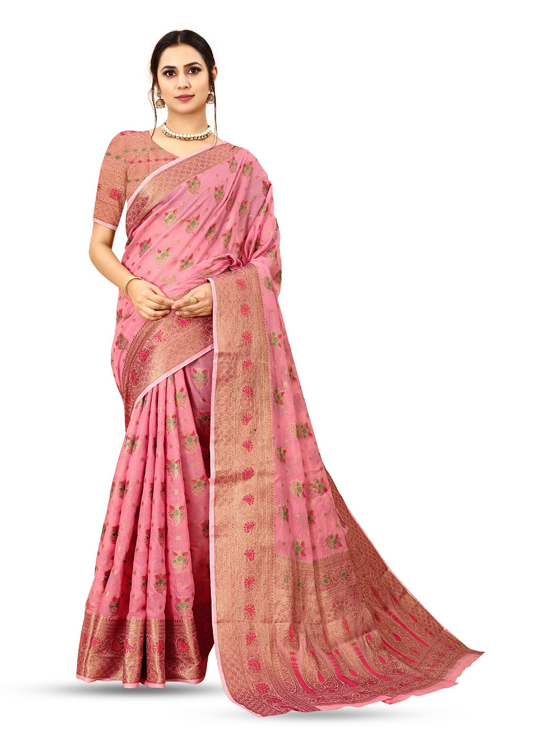 

CLEMIRA Woven Design Zari Saree, Pink