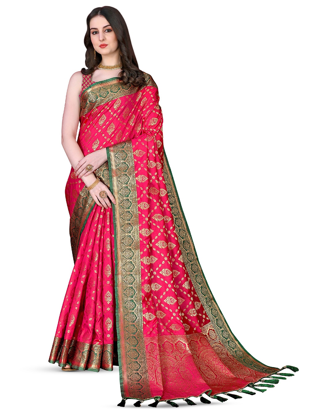 

CLEMIRA Woven Design Zari Saree, Pink