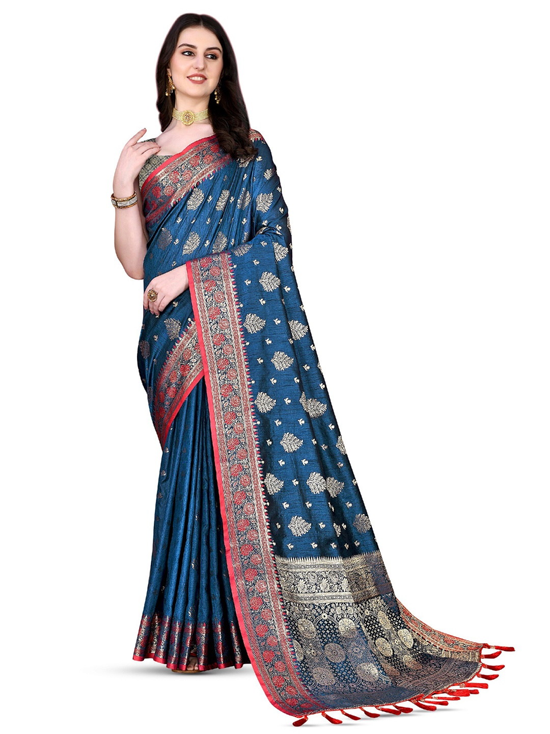 

CLEMIRA Woven Design Zari Saree, Navy blue