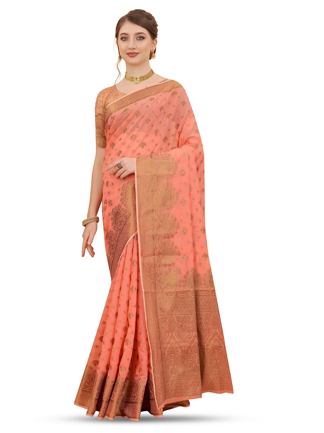 

CLEMIRA Woven Design Zari Saree, Orange