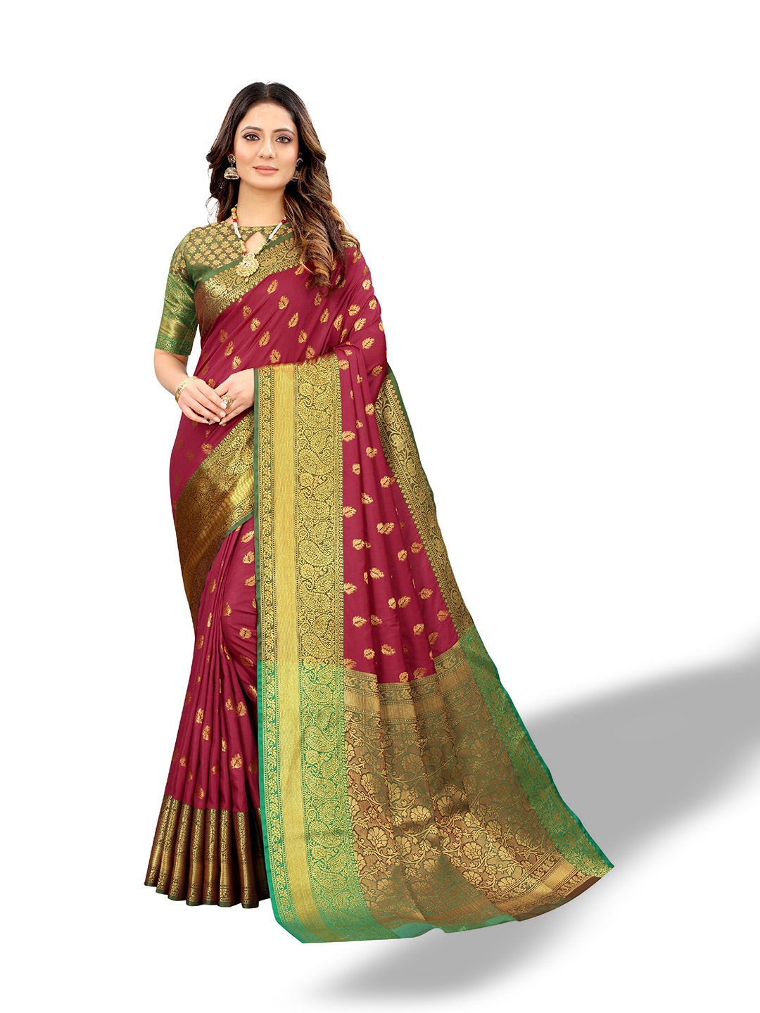 

CLEMIRA Ethnic Motifs Woven Design Zari Saree, Maroon