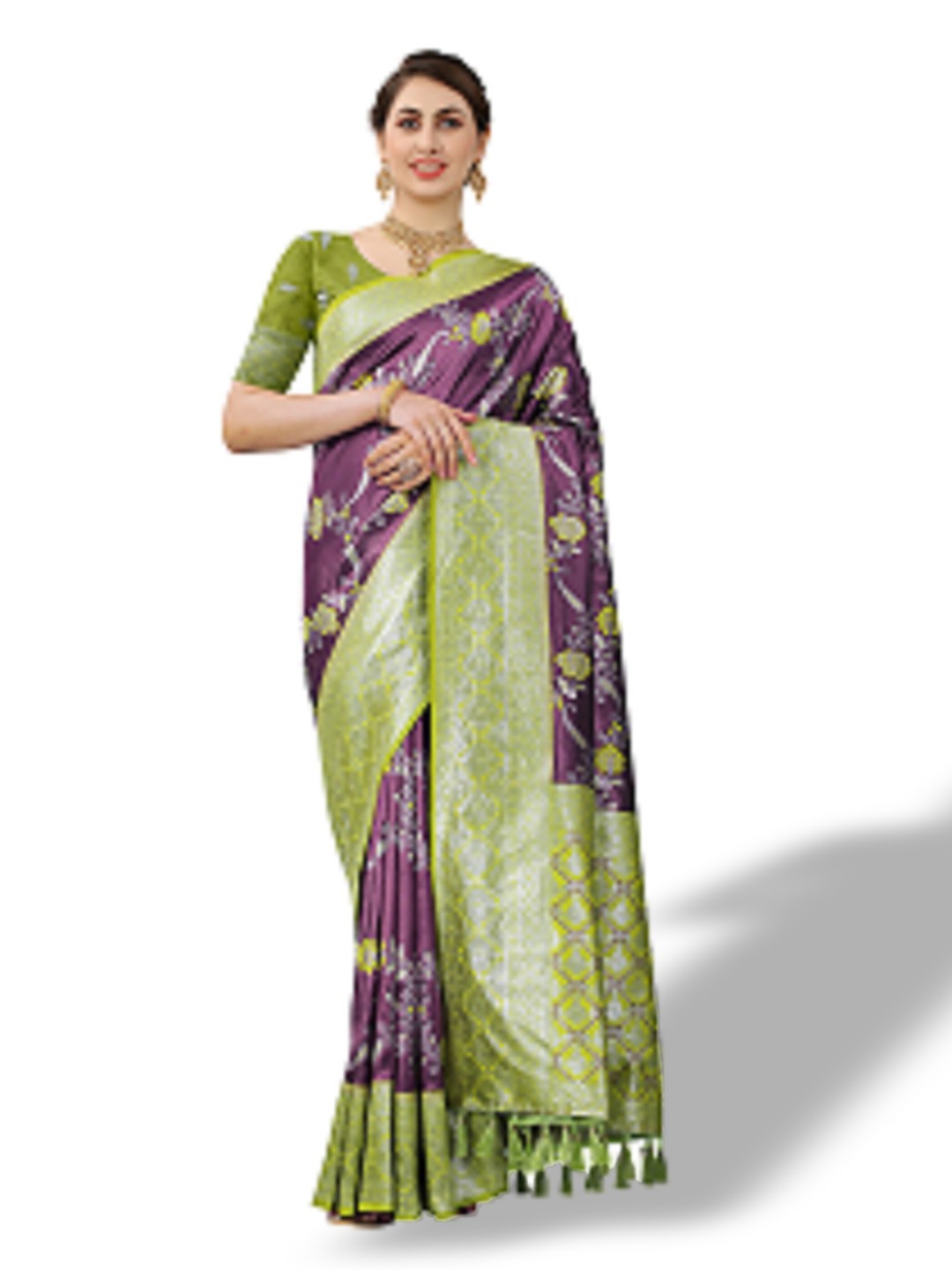 

CLEMIRA Floral Woven Design Zari Saree, Purple