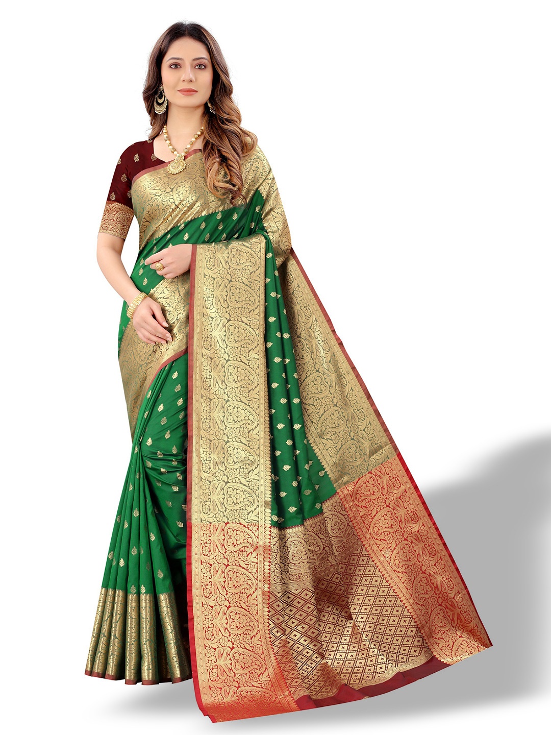 

CLEMIRA Woven Design Zari Saree, Green