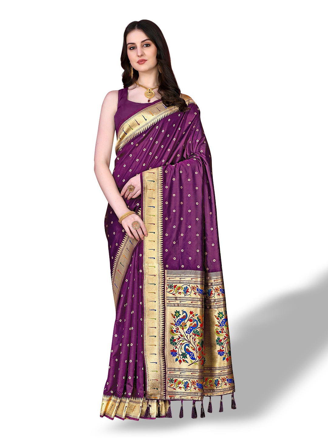 

CLEMIRA Woven Design Zari Saree, Purple