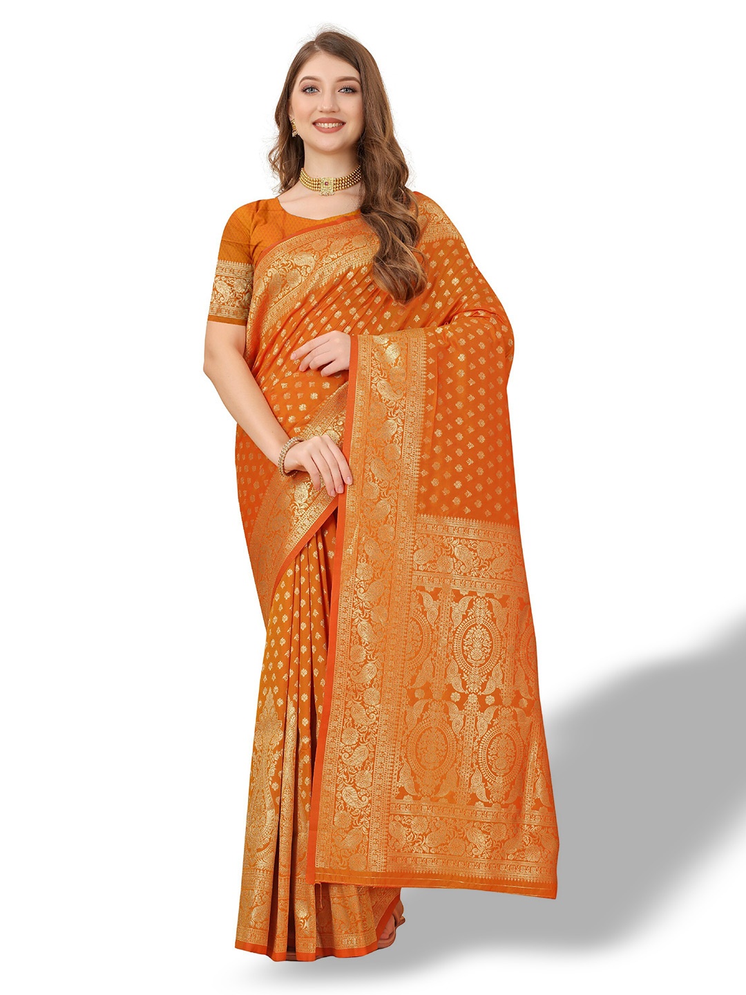 

CLEMIRA Woven Design Zari Saree, Orange