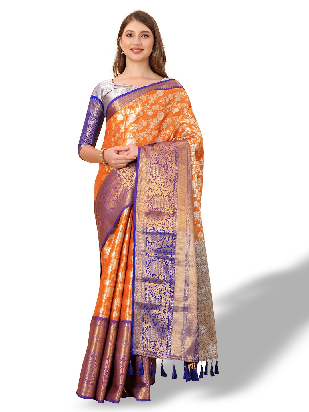 

CLEMIRA Woven Design Zari Saree, Orange